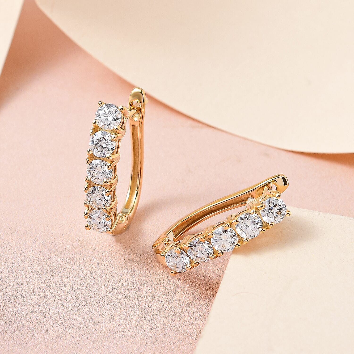 Moissanite Hoop Earrings With Clasp in 18K Vermeil Yellow Gold Plated Sterling Silver 1.00 Ct.